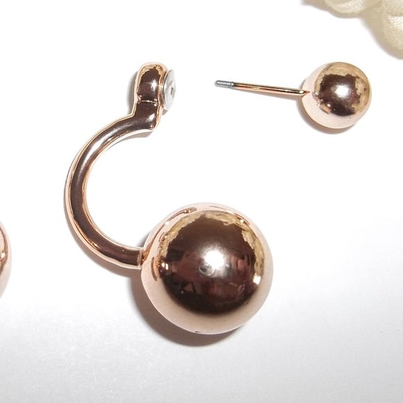 Rose Gold Earring Ear Jacket Peek A Boo Style Edgy Modern Woman Unique Set C551 - Picture 4 of 6